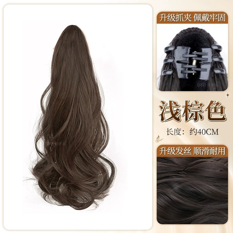 Women's Wig Claw Clip Big Wave High Ponytail Realistic Hair Medium Long Ponytail Natural Fluffy Braid Curly Hair