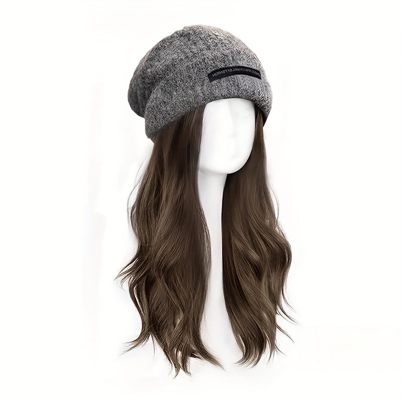 A Stylish And Casual Hat for Winter And Autumn That Combines a Wig with Long, Curly Hair. This -Looking Full Wig Is, Easy to Care For, And Provides Warmth And Comfort, Making It Ideal for Everyday Outdoor Activities
