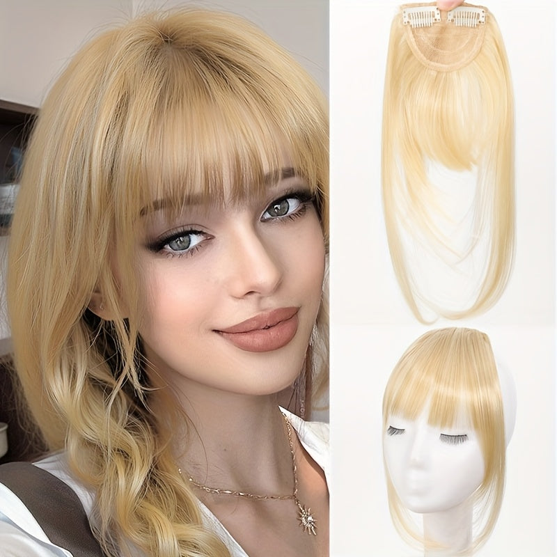 CIVRIE 12 Inch Long Synthetic Manga Air Bangs with Clip - Straight Brown Hairpiece for Women, Easy Clip-In Temporary Hairstyle for All Light Beige Tones, Kawaii Hair Clips, Quick Hair Transformation, Secure Attachment, Daily Wear Accessory