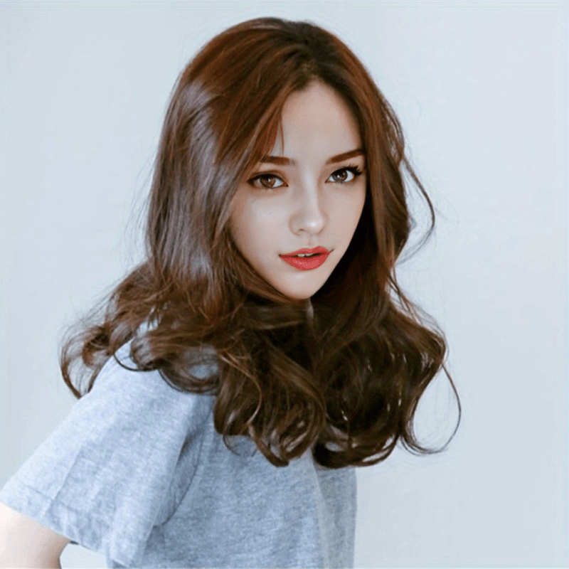 Dark Brown Temperament Fashionable Soft Girl Medium Long Hair Wig Long Curly Hair Cosplay, Dress Up