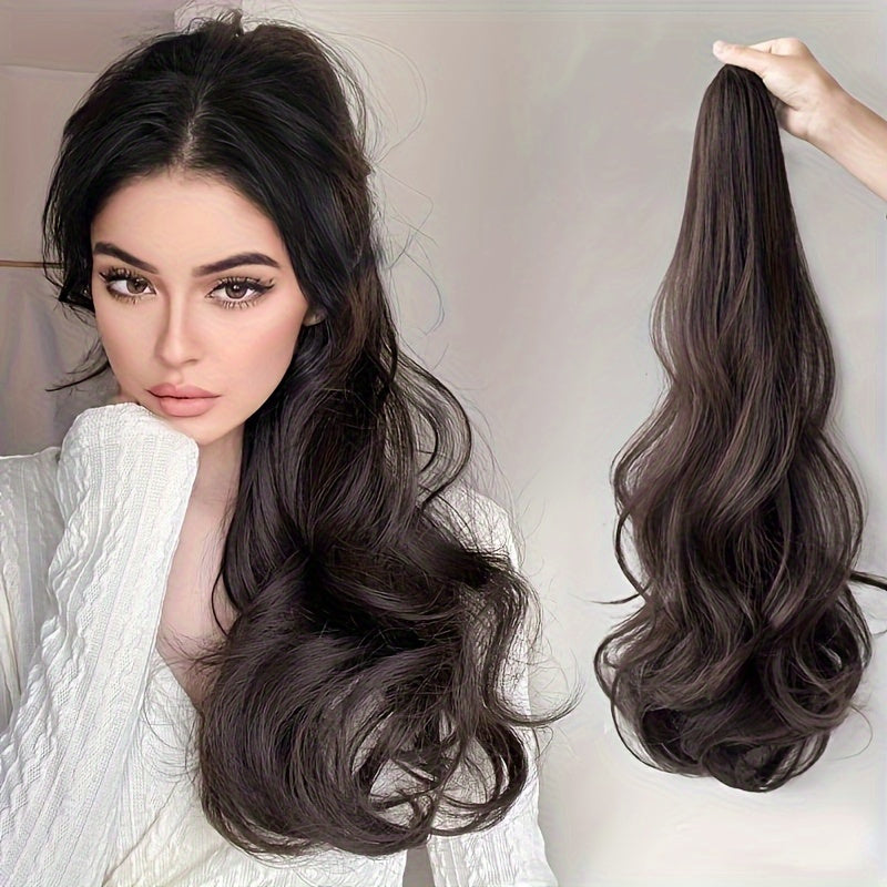 A Stylish Wig Featuring Long, Curly Hair with a Detachable Braid, Perfect for an Elegant Ponytail. This Internet-Famous High Ponytail Wig Showcases Long Hair with Voluminous Waves And A, Fluffy Braid