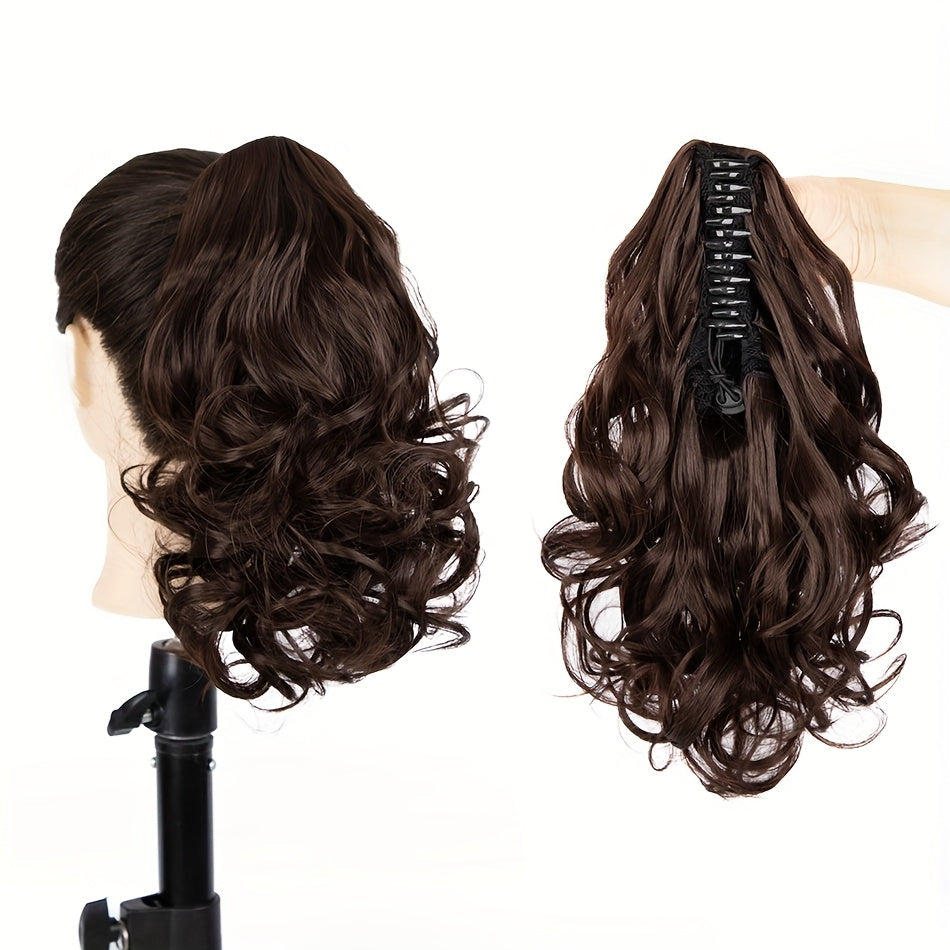 Claw Clip Wavy PonyTail Extension for Women 12 Inch Curly Wave Hair Elegant Flower Design Body Wave Pony Tail Soft Hair