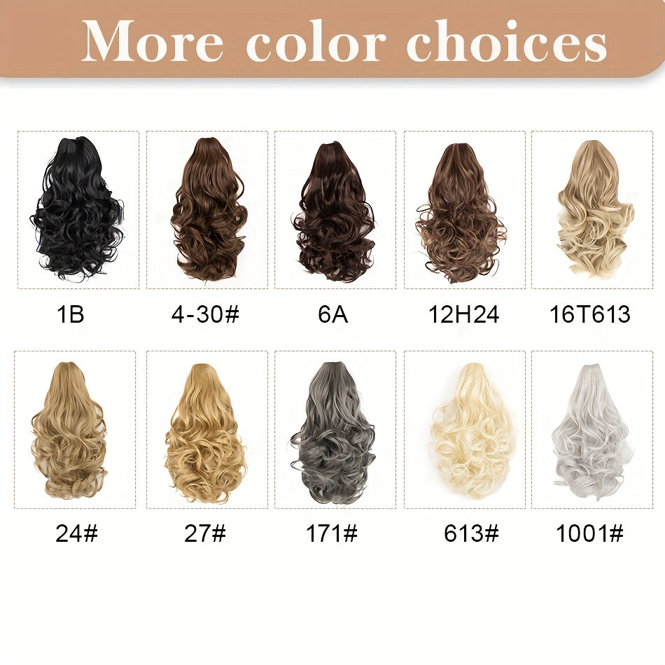 Claw Clip Wavy PonyTail Extension for Women 12 Inch Curly Wave Hair Elegant Flower Design Body Wave Pony Tail Soft Hair