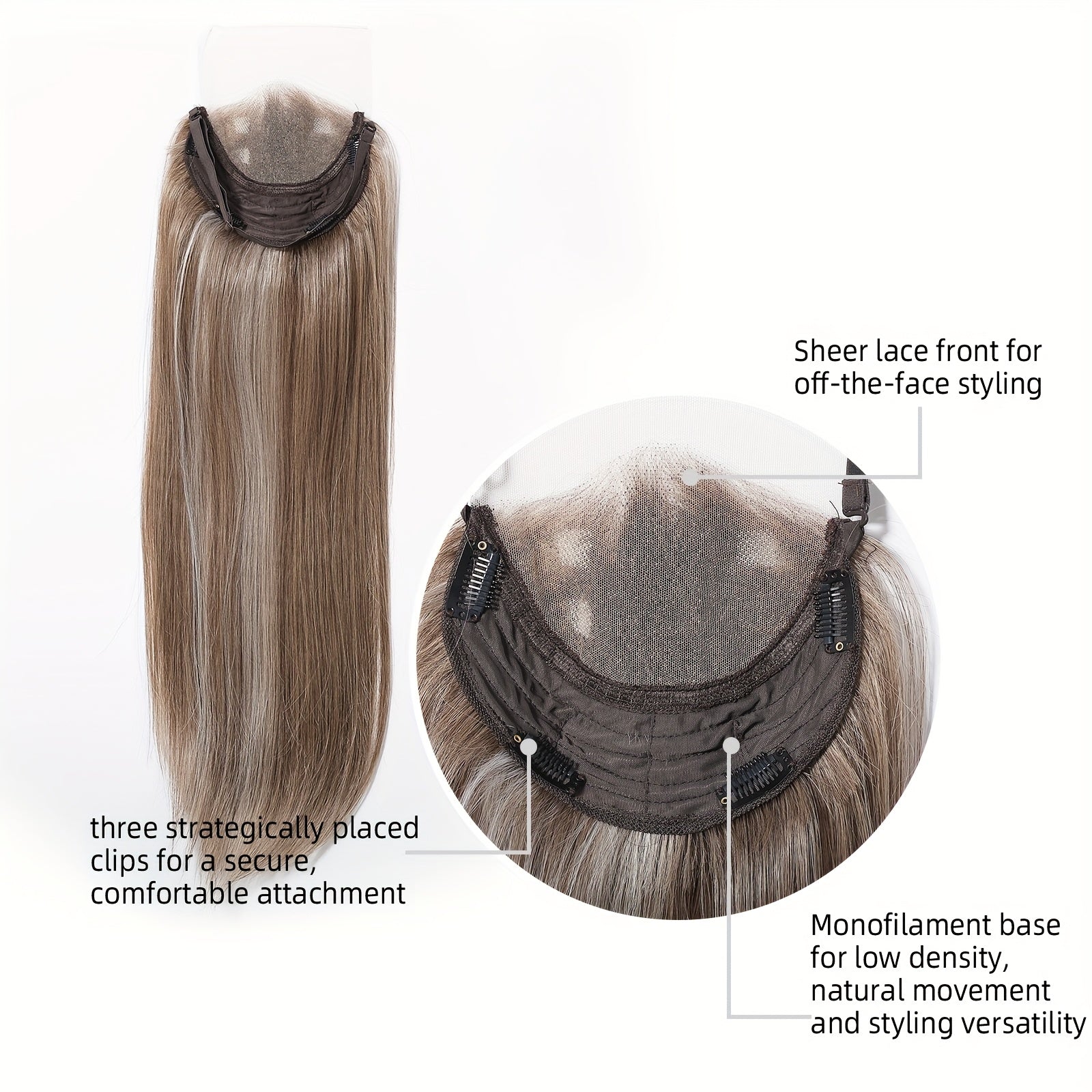 Luxury 6*6Inch Front Lace Hair Topper 100% High Quality Synthetic Lace Hair Topper for Woman Clip-In Hair Extensions Increase Hair Volume 24Inch Long Hair Versatile for Ladies Wear Firmly-with Adjustment Strap