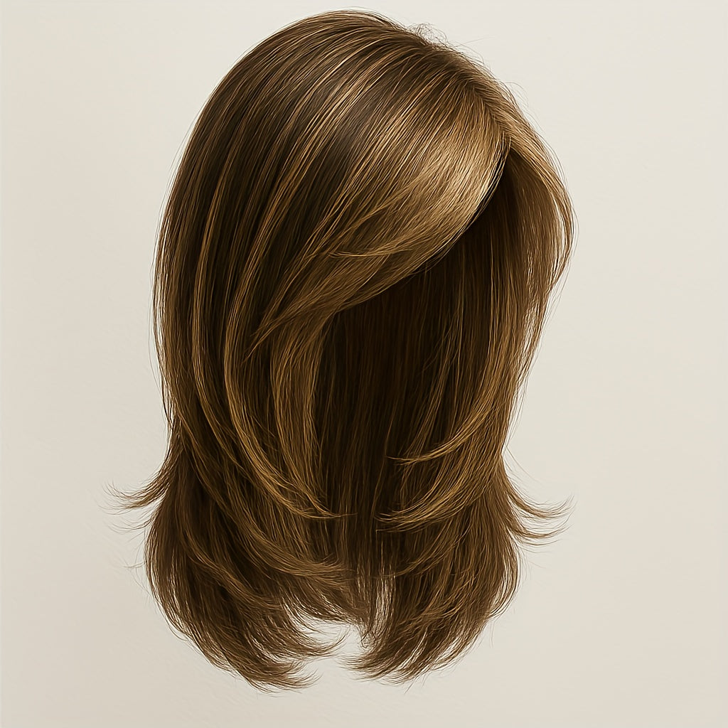 22 Inch Brown Layered Straight Wig with Middle Part Natural Look Synthetic Hair Wig for Women, Soft & Lightweight, Daily Or Party Use