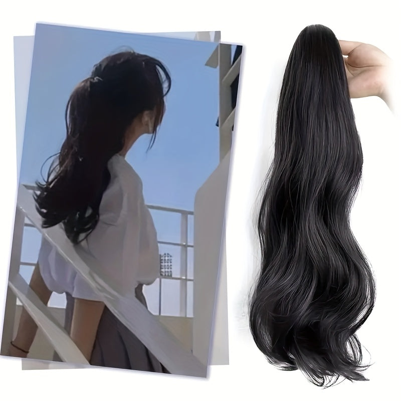 A Stylish Wig Featuring Long, Curly Hair with a Detachable Braid, Perfect for an Elegant Ponytail. This Internet-Famous High Ponytail Wig Showcases Long Hair with Voluminous Waves And A, Fluffy Braid