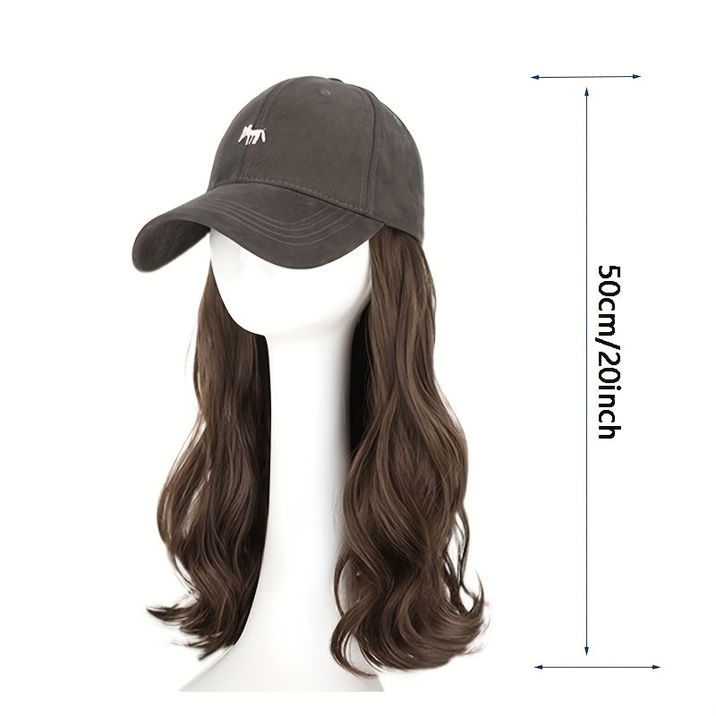 Wig Hat Integrated Full Head Cover Little Fox Baseball Cap Curly Big Wave Fluffy Natural Looking Hair Volume Wig Set