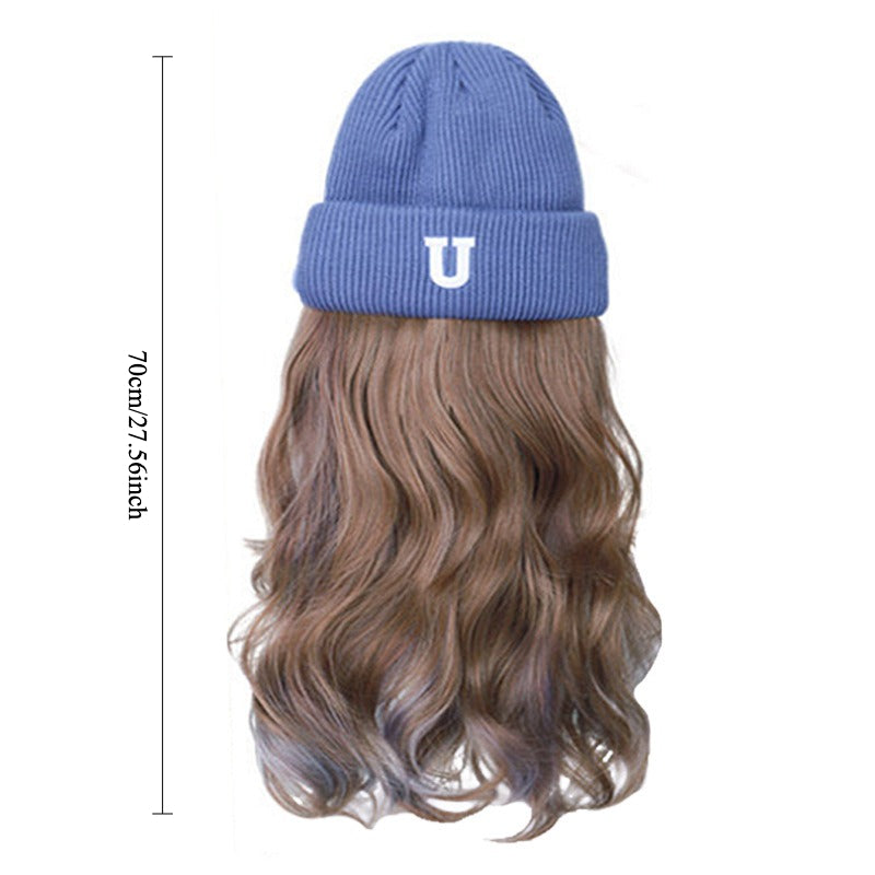 Women's Knit Hat & Wig in One with Highlighted Medium-Long Curly\u002FBody Wave Hair - Natural Realistic Full Wig System, Warm Comfortable for Daily Wear, Parties, Christmas - Volume & Length Enhancer (Easy Care, No Separate Hairstyles)