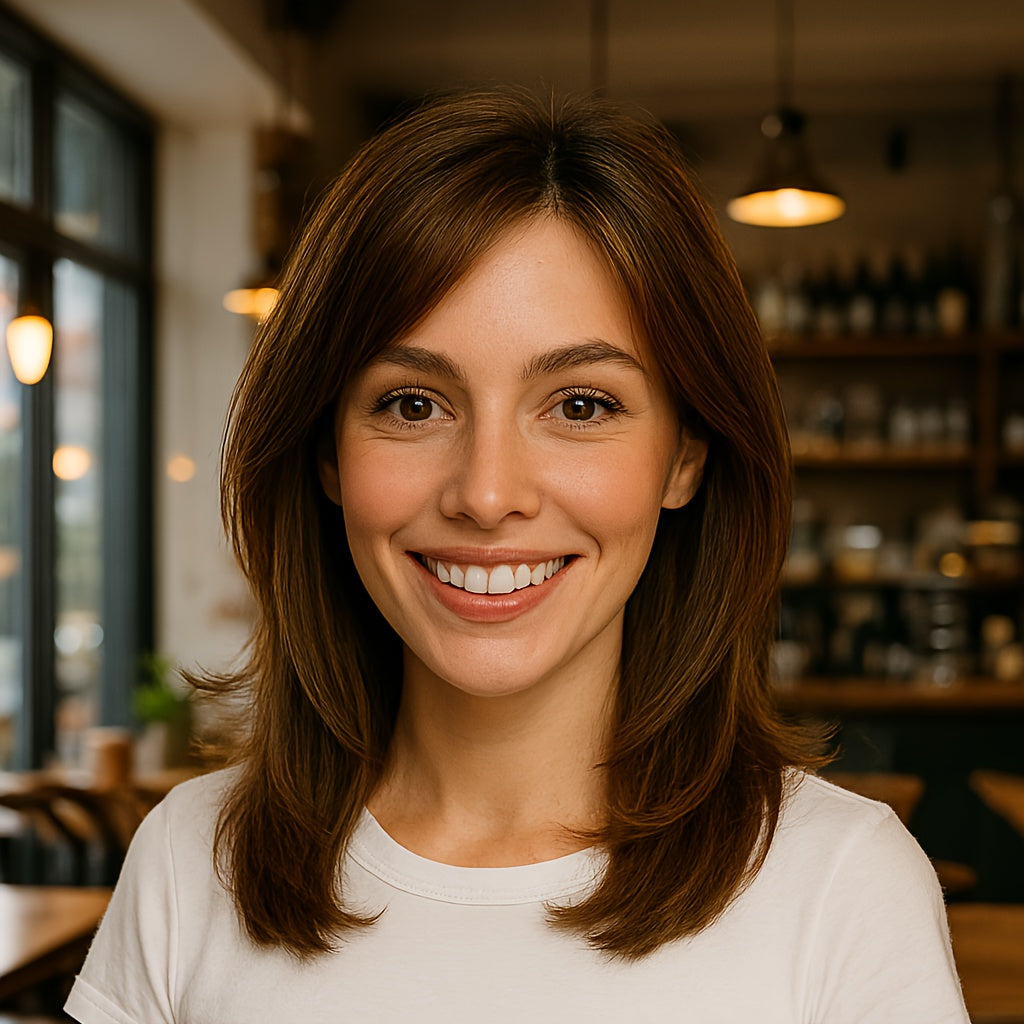 22 Inch Brown Layered Straight Wig with Middle Part Natural Look Synthetic Hair Wig for Women, Soft & Lightweight, Daily Or Party Use