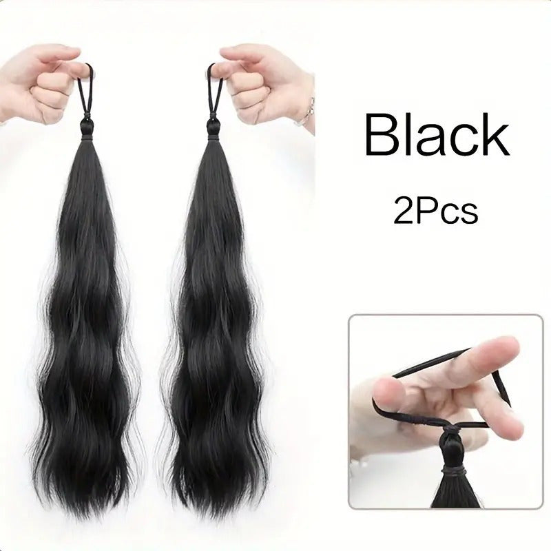 A Set of Two Long Wavy Ponytail Wig Pieces for Women, Complete with Rubber Bands And Elastic Hair Ties, Ideal for Different Hairstyles, Including Wigs And Extended Ponytails, Suitable for All Hair Types