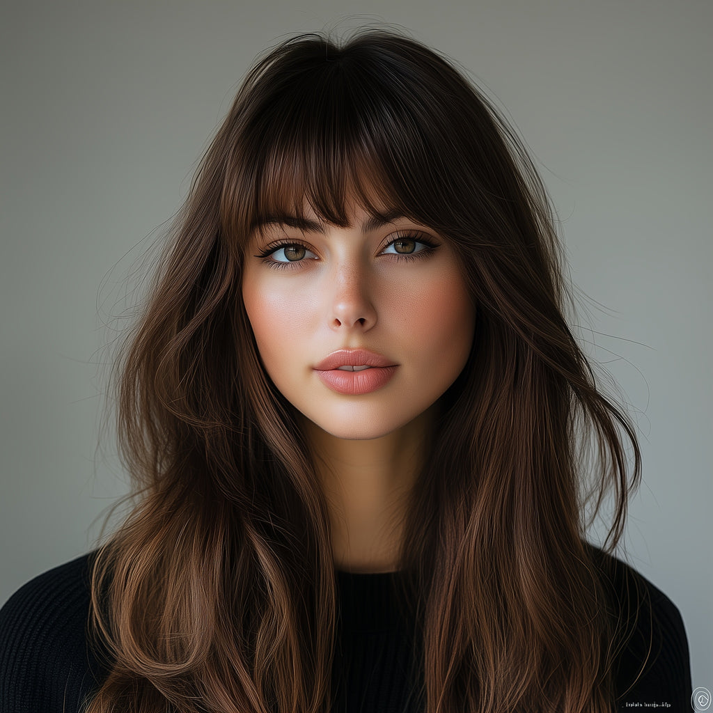 Elegant Brown Curly Wig with Natural Bangs for Women - Heat Resistant, Glueless, Comfort Fit for Daily Wear & Parties, 20 Inches