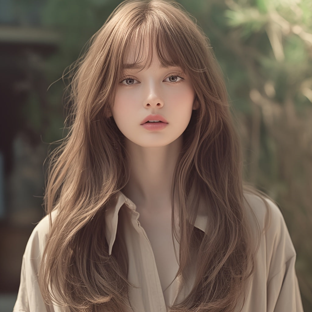 Elegant Brown Curly Wig with Natural Bangs for Women - Heat Resistant, Glueless, Comfort Fit for Daily Wear & Parties, 20 Inches