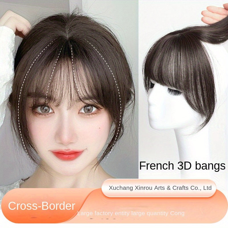 3D French Air Bangs Forehead Synthetic Hair Wig for Women, a Top Hairpiece to Conceal Gray Hair And Bald Spots