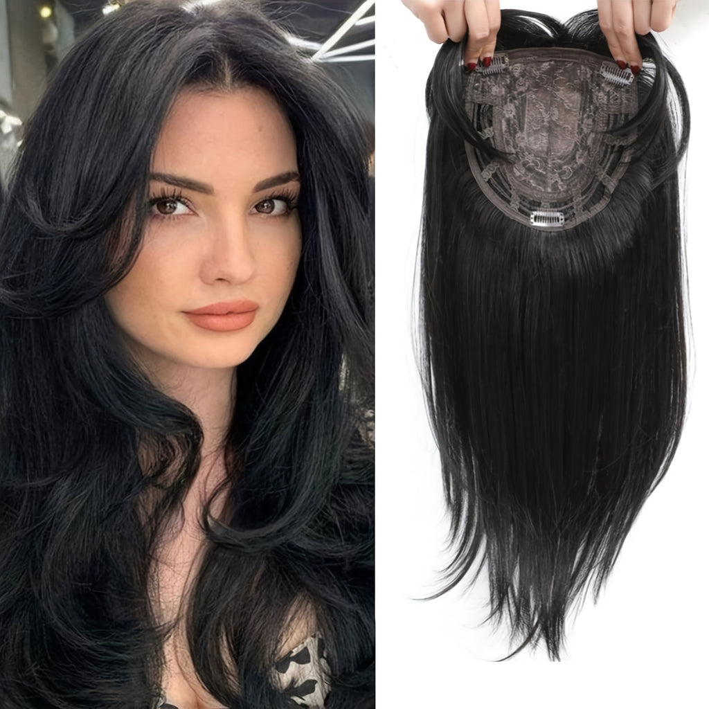 18-Inch Hair Toppers Designed for Women Experiencing Hair Thinning, Featuring a Large 6.5X6.5 Inch Coverage. These Synthetic Hair Toppers Come in Ombre Blonde And Are Perfect for Adding Volume to Thin Hair