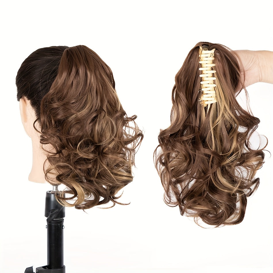 Claw Clip Wavy PonyTail Extension for Women 12 Inch Curly Wave Hair Elegant Flower Design Body Wave Pony Tail Soft Hair