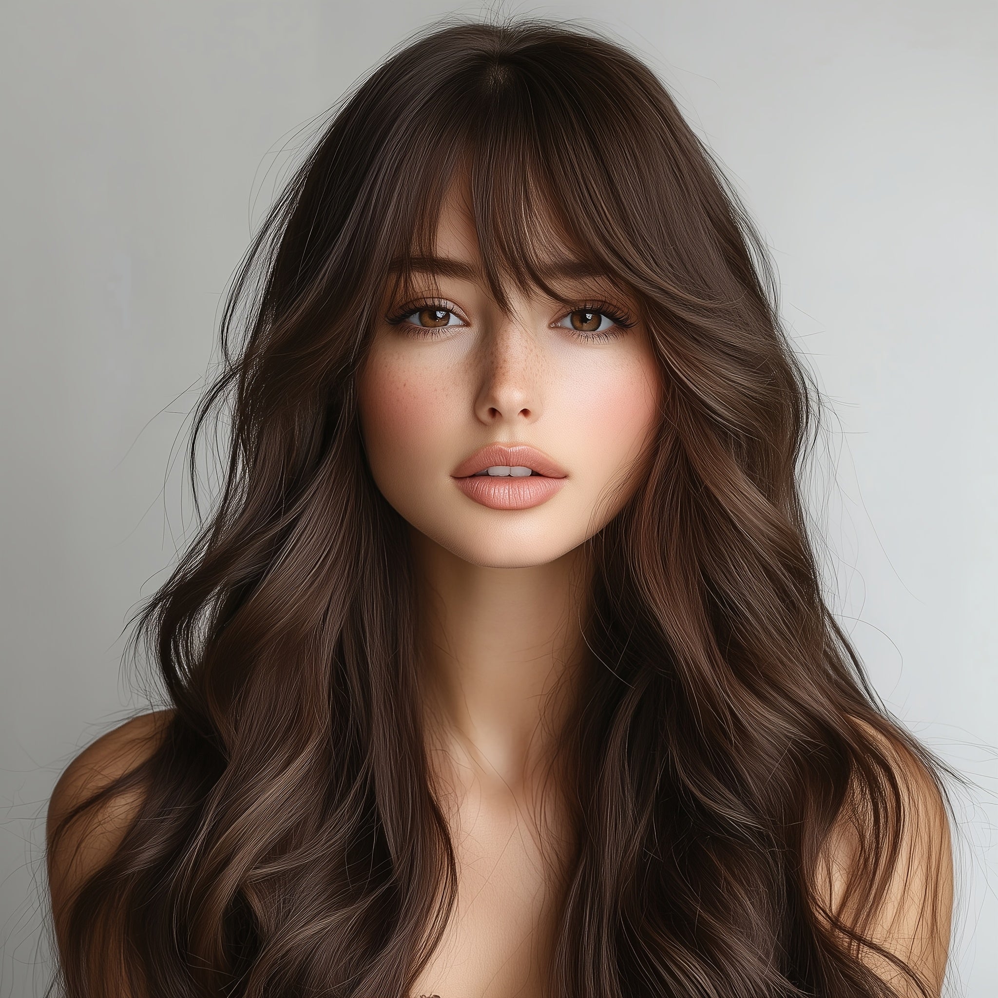 Elegant Brown Curly Wig with Natural Bangs for Women - Heat Resistant, Glueless, Comfort Fit for Daily Wear & Parties, 20 Inches