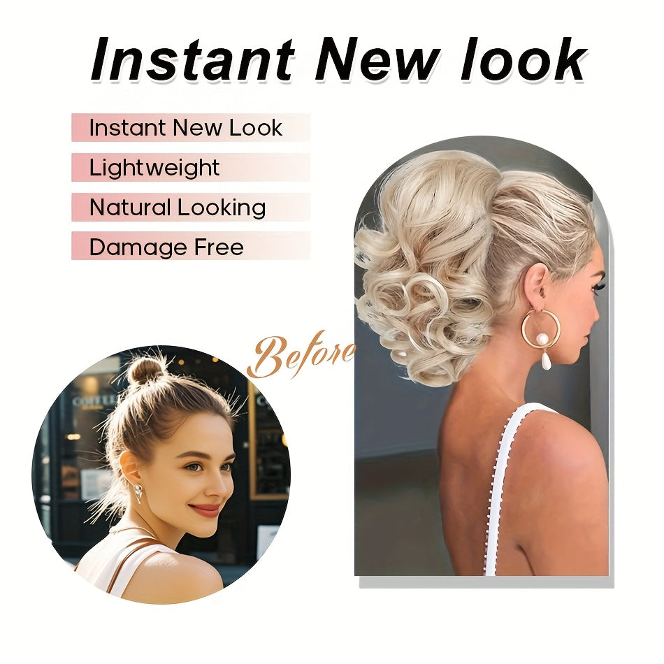 Claw Clip Wavy PonyTail Extension for Women 12 Inch Curly Wave Hair Elegant Flower Design Body Wave Pony Tail Soft Hair