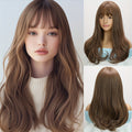 Elegant Brown Curly Wig with Natural Bangs for Women - Heat Resistant, Glueless, Comfort Fit for Daily Wear & Parties, 20 Inches