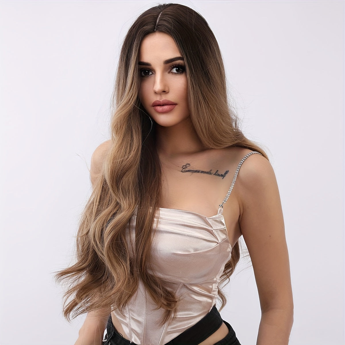 Smilco 30 Inch Women's Synthetic Wig - Long Brown Highlight Gradient Curly Wig, Center Heat-resistant Wig - Ideal Choice for Halloween Parties and Costume Role-playing