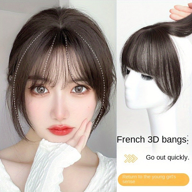 3D French Air Bangs Forehead Synthetic Hair Wig for Women, a Top Hairpiece to Conceal Gray Hair And Bald Spots