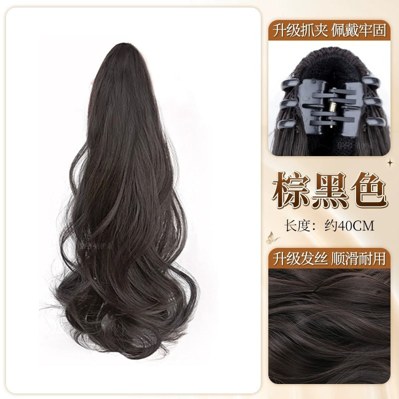 Women's Wig Claw Clip Big Wave High Ponytail Realistic Hair Medium Long Ponytail Natural Fluffy Braid Curly Hair