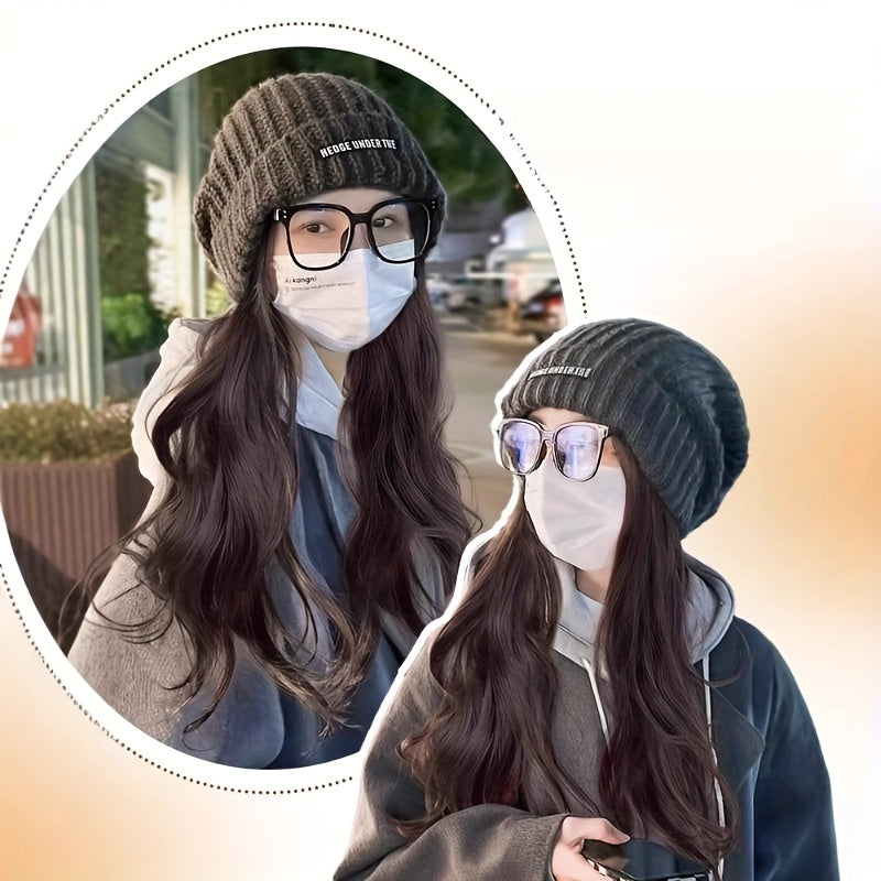 A Stylish And Casual Hat for Winter And Autumn That Combines a Wig with Long, Curly Hair. This -Looking Full Wig Is, Easy to Care For, And Provides Warmth And Comfort, Making It Ideal for Everyday Outdoor Activities