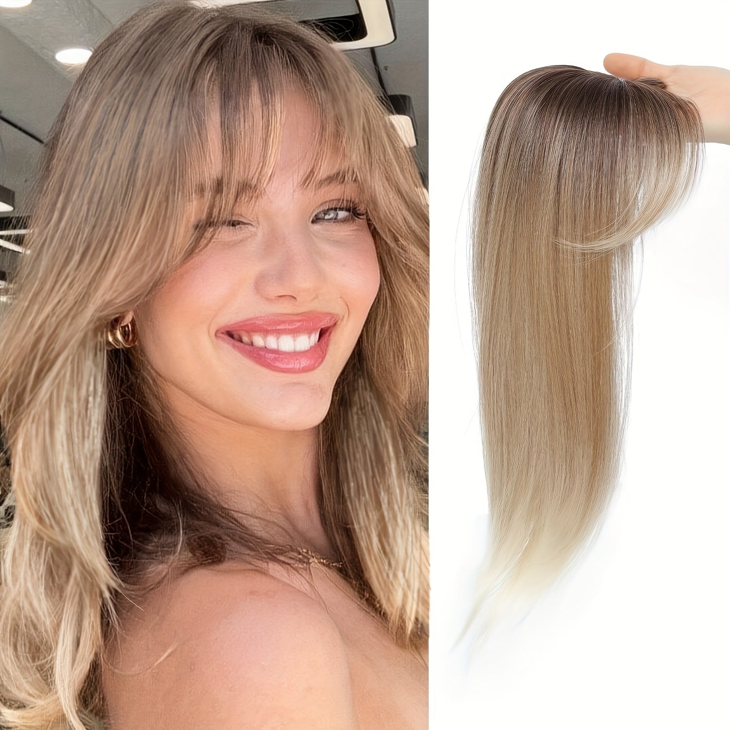 Women'S Hair Toppers for Thinning Hair, 18-Inch Clip-In Pieces with Middle Part Bangs, Straight Synthetic Wig Toppers