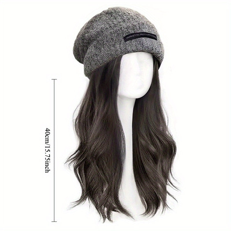 A Stylish And Casual Hat for Winter And Autumn That Combines a Wig with Long, Curly Hair. This -Looking Full Wig Is, Easy to Care For, And Provides Warmth And Comfort, Making It Ideal for Everyday Outdoor Activities