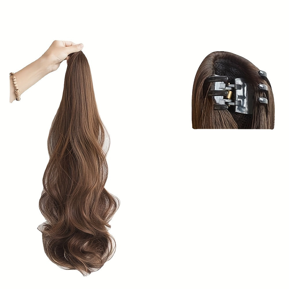 A Stylish Wig Featuring Long, Curly Hair with a Detachable Braid, Perfect for an Elegant Ponytail. This Internet-Famous High Ponytail Wig Showcases Long Hair with Voluminous Waves And A, Fluffy Braid