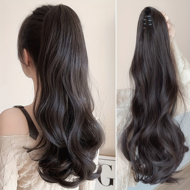 A Stylish Wig Featuring Long, Curly Hair with a Detachable Braid, Perfect for an Elegant Ponytail. This Internet-Famous High Ponytail Wig Showcases Long Hair with Voluminous Waves And A, Fluffy Braid
