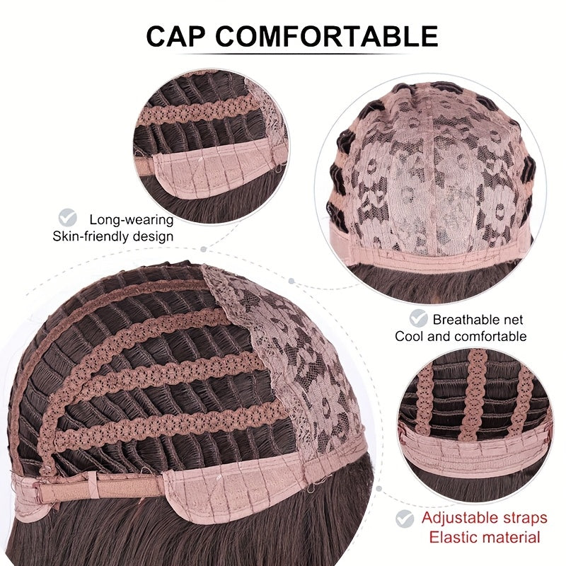 1pc Elegant Curly Wavy Wig for Women, 30 Inch Long Synthetic Hair with Hair, High Density 150% Rose Mesh Cap, Heat Resistant Fiber, Dark Brown, Suitable for Everyday and Party Wear