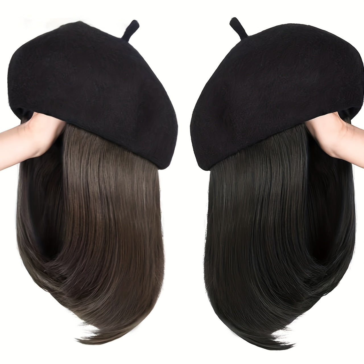 Women'S French Beret Hat Wig with Hair Extensions - Classic Wool Beanie, Straight Short Bob Synthetic Hairpiece Dark Brown | -Looking Hairline, Comfortable & Durable for Everyday, Themed Events, Parties, Photo Shoots | Easy Maintenance & Versatile S