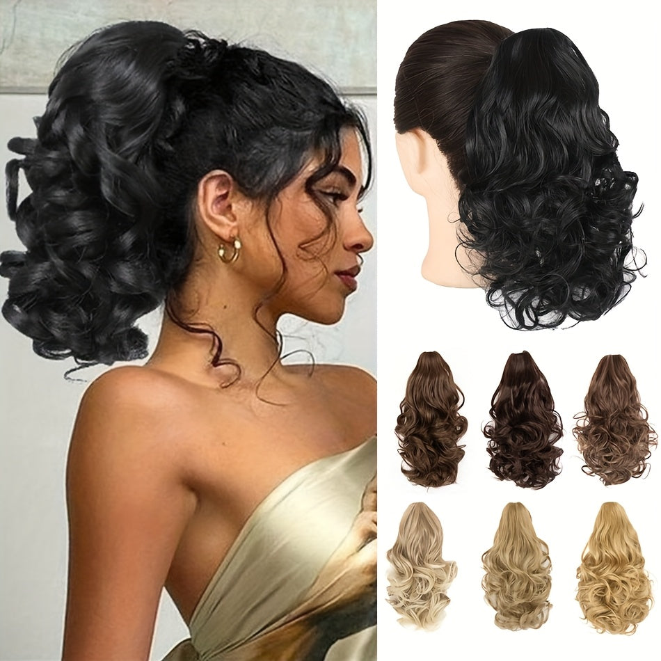 Claw Clip Wavy PonyTail Extension for Women 12 Inch Curly Wave Hair Elegant Flower Design Body Wave Pony Tail Soft Hair