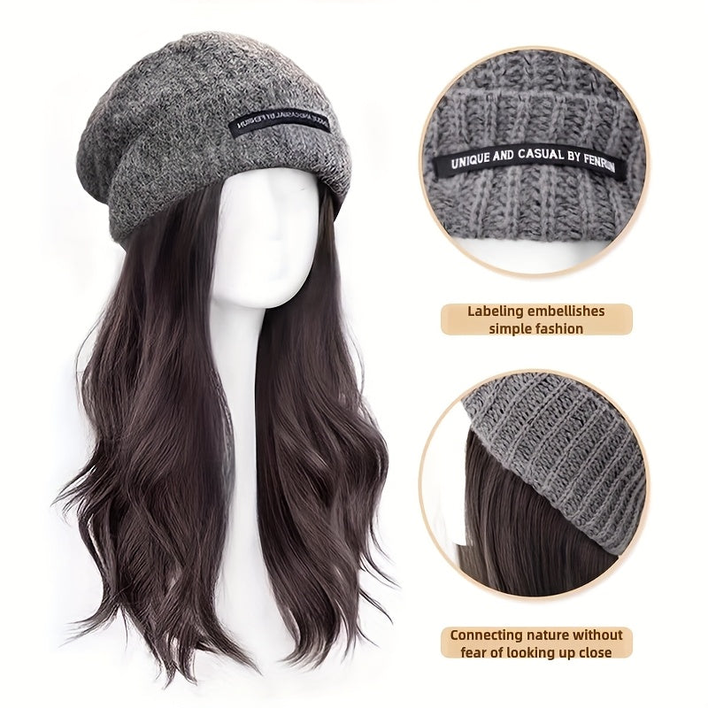 A Stylish And Casual Hat for Winter And Autumn That Combines a Wig with Long, Curly Hair. This -Looking Full Wig Is, Easy to Care For, And Provides Warmth And Comfort, Making It Ideal for Everyday Outdoor Activities