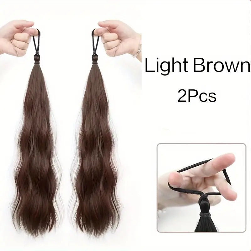 A Set of Two Long Wavy Ponytail Wig Pieces for Women, Complete with Rubber Bands And Elastic Hair Ties, Ideal for Different Hairstyles, Including Wigs And Extended Ponytails, Suitable for All Hair Types
