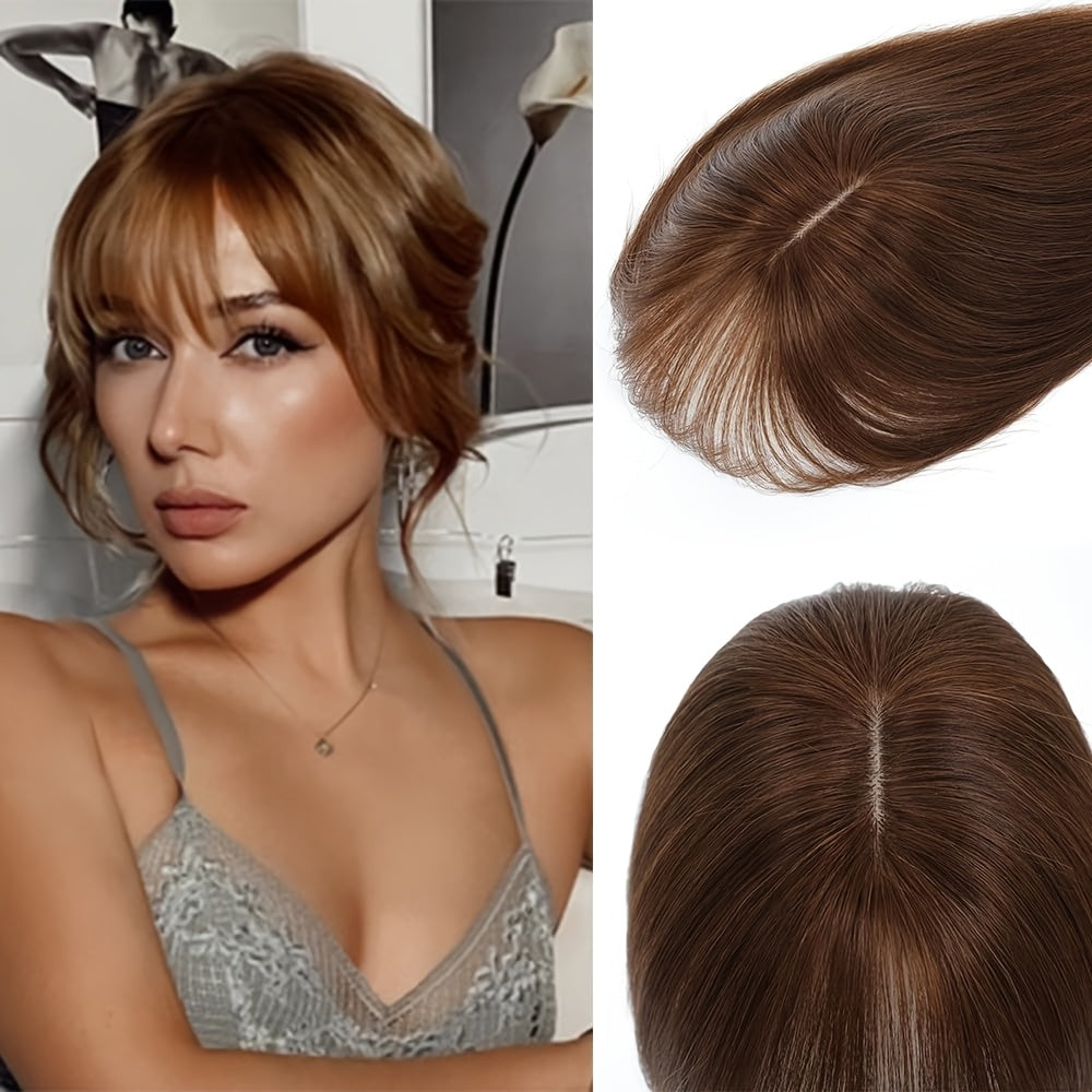 3D Real Human Hair Toppers for Women - 165% Density, Straight Hair Pieces with Bangs, Clip-In Middle Part for Thinning Hair - Natural Look, Versatile Styling, Fuller Head Coverage, Hair Accessories