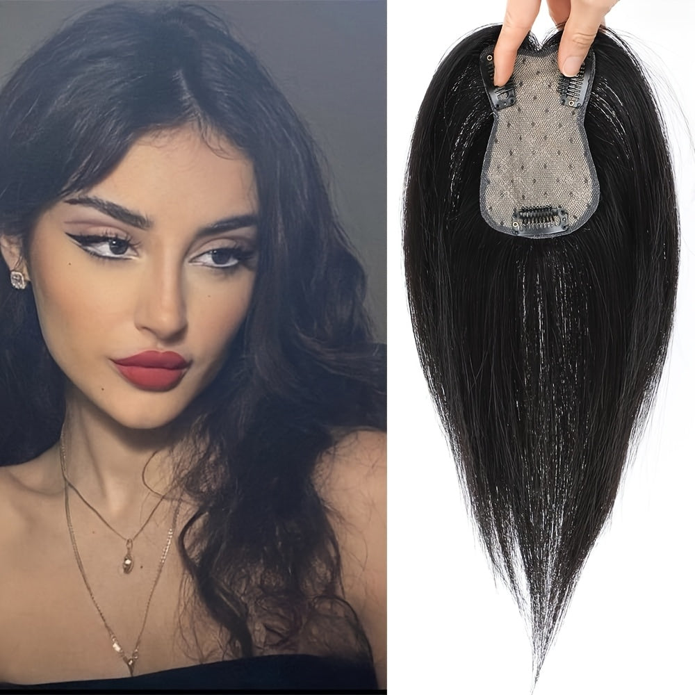 3D Real Human Hair Toppers for Women - 165% Density, Straight Hair Pieces with Bangs, Clip-In Middle Part for Thinning Hair - Natural Look, Versatile Styling, Fuller Head Coverage, Hair Accessories