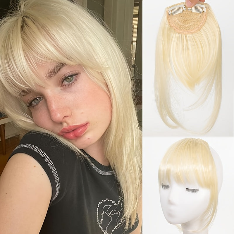 CIVRIE 12 Inch Long Synthetic Manga Air Bangs with Clip - Straight Brown Hairpiece for Women, Easy Clip-In Temporary Hairstyle for All Light Beige Tones, Kawaii Hair Clips, Quick Hair Transformation, Secure Attachment, Daily Wear Accessory