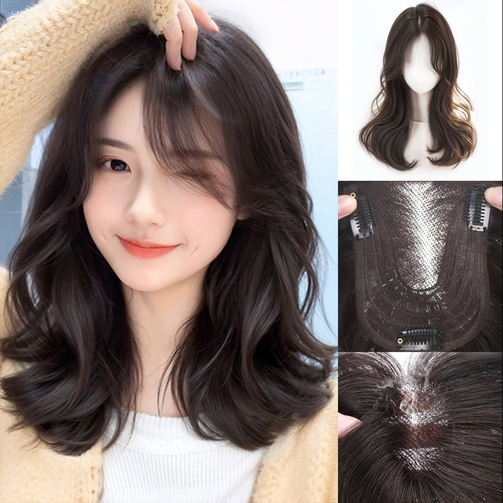 18-inch European And American Fashionable Women Do Not Need to Wear Hairnet Wigs. U-shaped Hand-woven Fluffy And Curly Hair Grows On The Top Of The Head. The Hair Grows Sparsely, with White Hair Covering The Entire Head