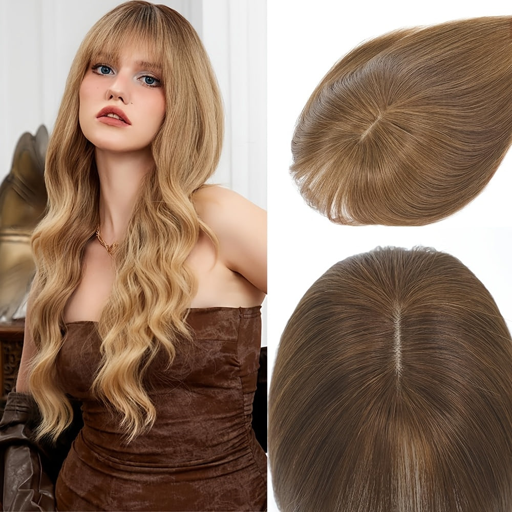 3D Real Human Hair Toppers for Women - 165% Density, Straight Hair Pieces with Bangs, Clip-In Middle Part for Thinning Hair - Natural Look, Versatile Styling, Fuller Head Coverage, Hair Accessories