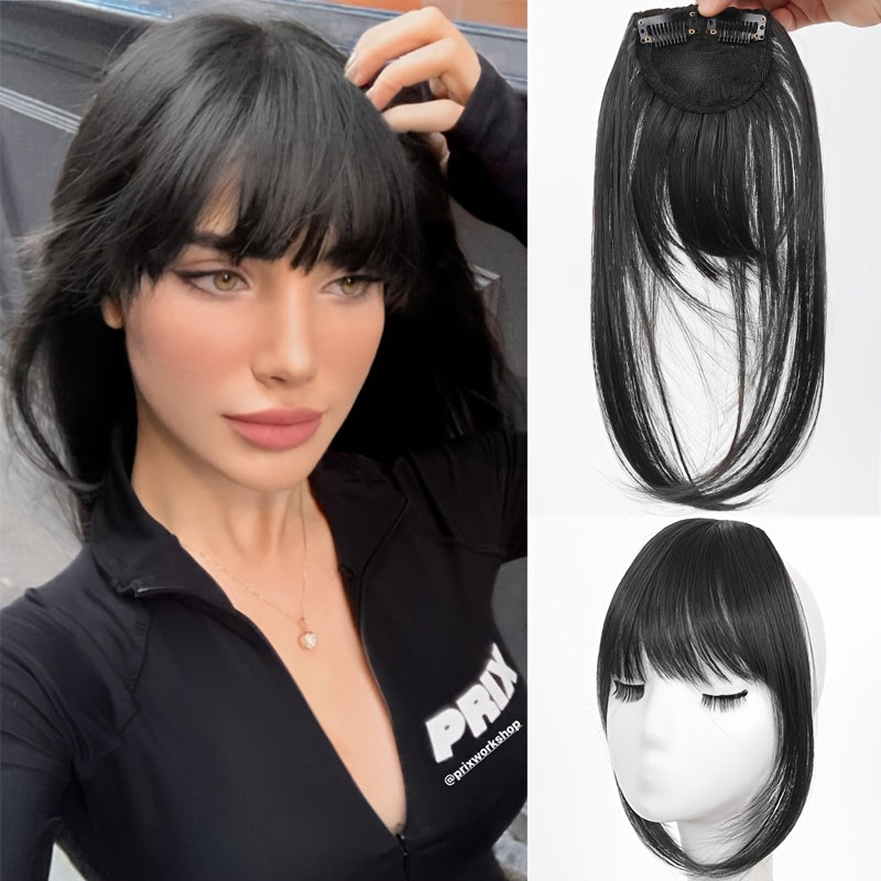 CIVRIE 12 Inch Long Synthetic Manga Air Bangs with Clip - Straight Brown Hairpiece for Women, Easy Clip-In Temporary Hairstyle for All Light Beige Tones, Kawaii Hair Clips, Quick Hair Transformation, Secure Attachment, Daily Wear Accessory
