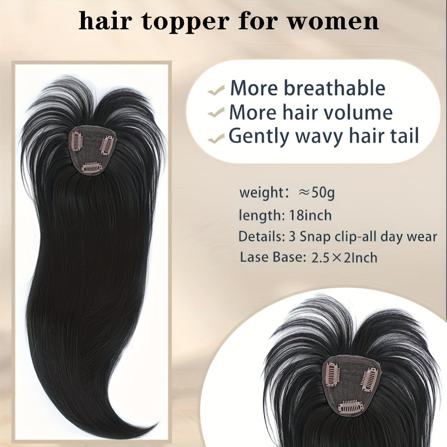 Women'S Hair Toppers for Thinning Hair, 18-Inch Clip-In Pieces with Middle Part Bangs, Straight Synthetic Wig Toppers