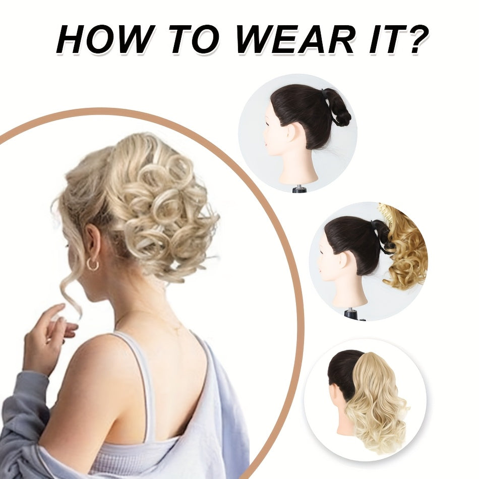 Claw Clip Wavy PonyTail Extension for Women 12 Inch Curly Wave Hair Elegant Flower Design Body Wave Pony Tail Soft Hair