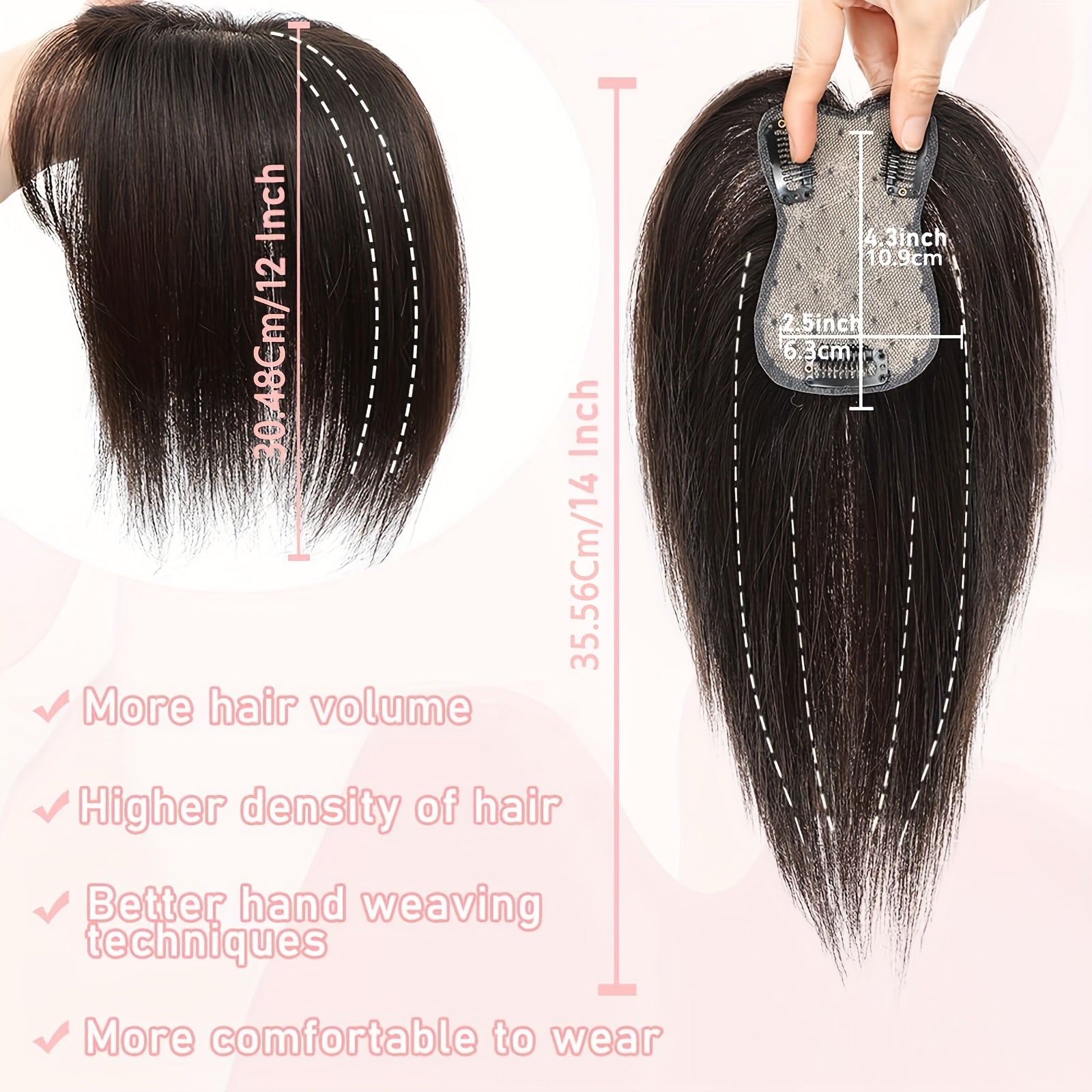 3D Real Human Hair Toppers for Women - 165% Density, Straight Hair Pieces with Bangs, Clip-In Middle Part for Thinning Hair - Natural Look, Versatile Styling, Fuller Head Coverage, Hair Accessories