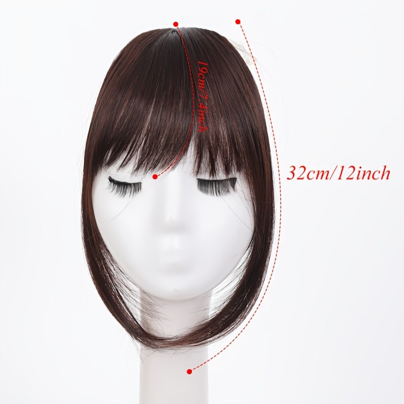 CIVRIE 12 Inch Long Synthetic Manga Air Bangs with Clip - Straight Brown Hairpiece for Women, Easy Clip-In Temporary Hairstyle for All Light Beige Tones, Kawaii Hair Clips, Quick Hair Transformation, Secure Attachment, Daily Wear Accessory