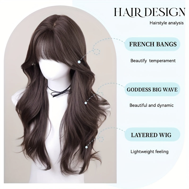 1pc Elegant Curly Wavy Wig for Women, 30 Inch Long Synthetic Hair with Hair, High Density 150% Rose Mesh Cap, Heat Resistant Fiber, Dark Brown, Suitable for Everyday and Party Wear