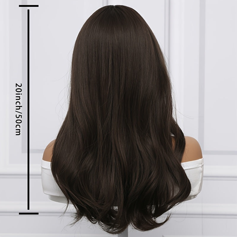 Elegant Brown Curly Wig with Natural Bangs for Women - Heat Resistant, Glueless, Comfort Fit for Daily Wear & Parties, 20 Inches