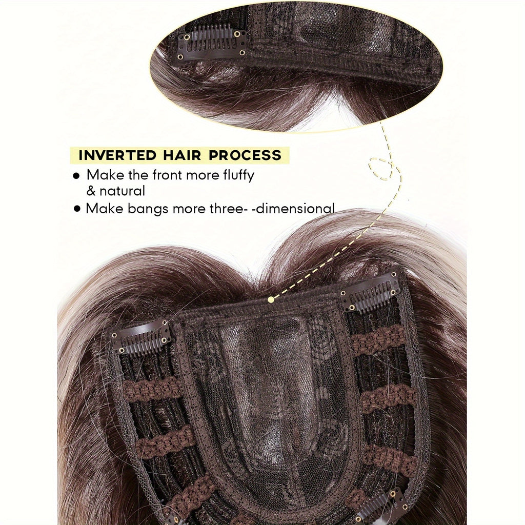 18-Inch Hair Toppers Designed for Women Experiencing Hair Thinning, Featuring a Large 6.5X6.5 Inch Coverage. These Synthetic Hair Toppers Come in Ombre Blonde And Are Perfect for Adding Volume to Thin Hair