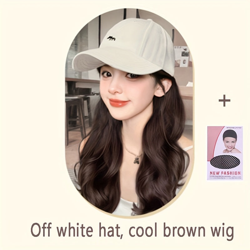 Wig Hat Integrated Full Head Cover Little Fox Baseball Cap Curly Big Wave Fluffy Natural Looking Hair Volume Wig Set