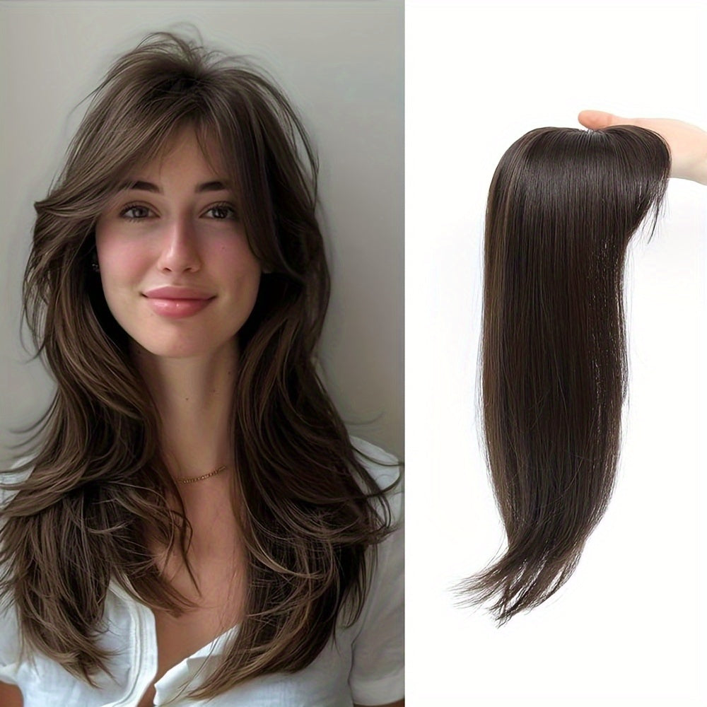 Women'S Hair Toppers for Thinning Hair, 18-Inch Clip-In Pieces with Middle Part Bangs, Straight Synthetic Wig Toppers